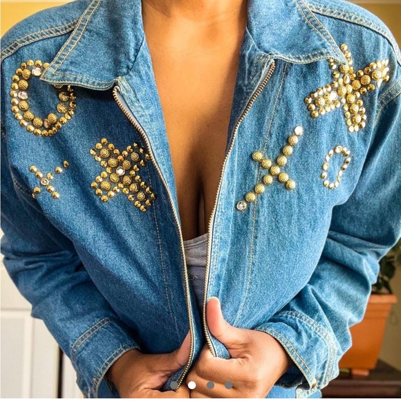 Vintage 90s Jean Jacket w/ gold embellishments - Picture 2 of 3